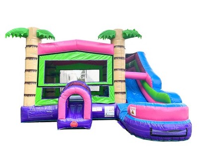 Commercial Inflatable Combo Wet Bounce House Tropical Blow Up Water Slide