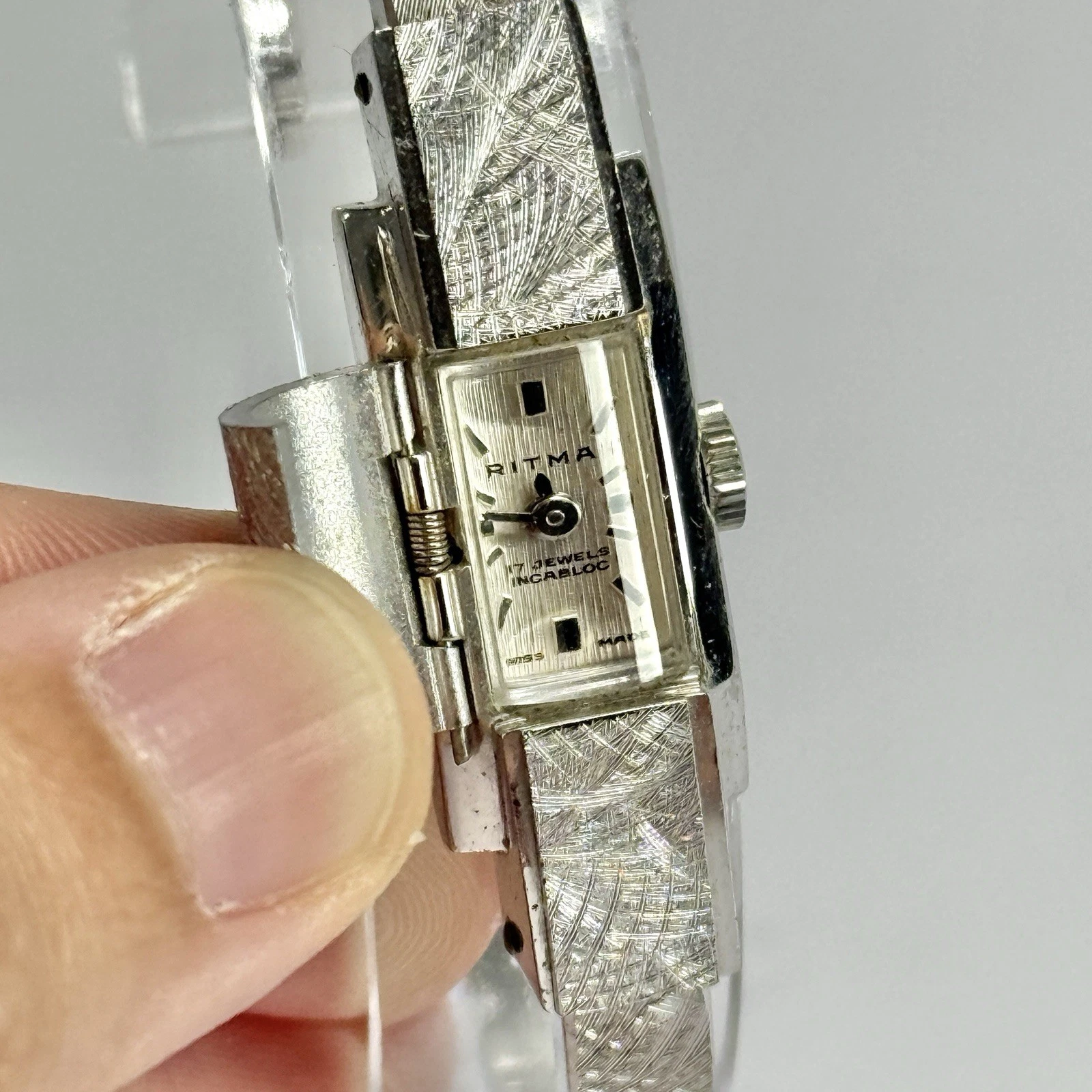 RITMA Swiss Analog Manual Wind Silver Tone Women Vintage Watch W631 *WORKING