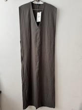 New Zara S Brown Long Linen Blend Dress V Neck