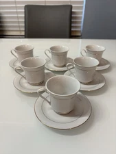 Lynn’s Fine China coffee Tea Cup Saucer Set White Gold Trim 6 sets 12 piece