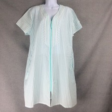 Croft Barrow Women Nightgown Seersucker Short Sleeve Robe House Dress Aqua XL