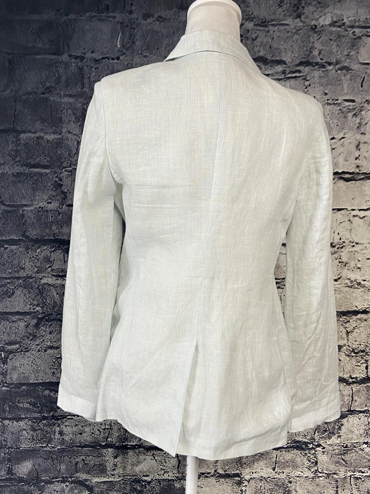 Joie Blazer Mujer 8 Azul Blanco Rayas Lino Algodón Forrado Chaqueta Ligera Foto 3 de 4