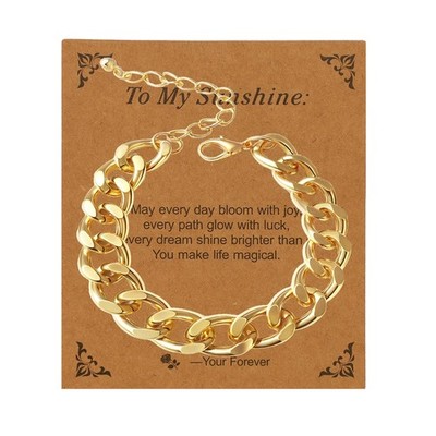14K Gold Plated Stainless Steel Cuban Link Bracelet for Women Chunky Double O-Ri
