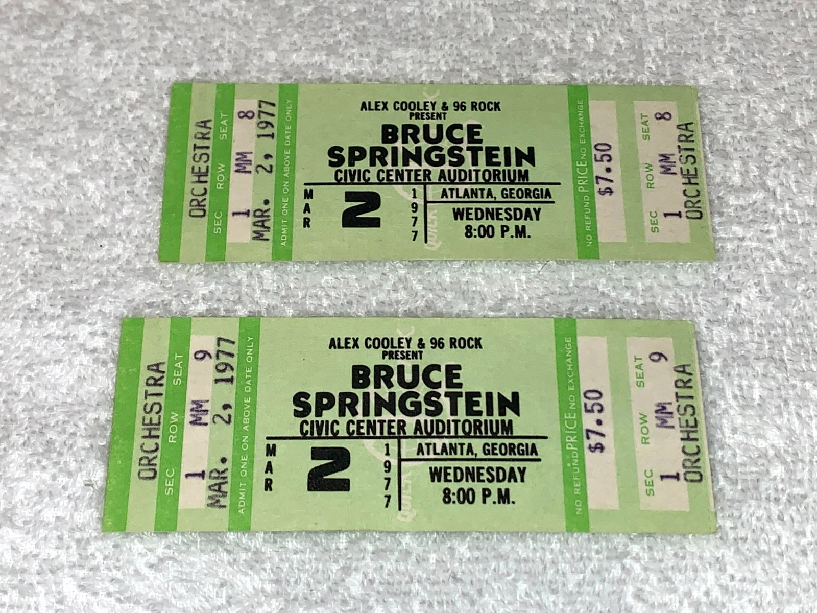 BRUCE SPRINGSTEEN 2 ORIGINAL 1977 UNUSED CONCERT TICKETS ATLANTA CIVIC Ephemera