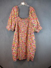 Rixo Target Dress Womens 4X Multicolor Floral Smocked Puff Sleeve Square Neck