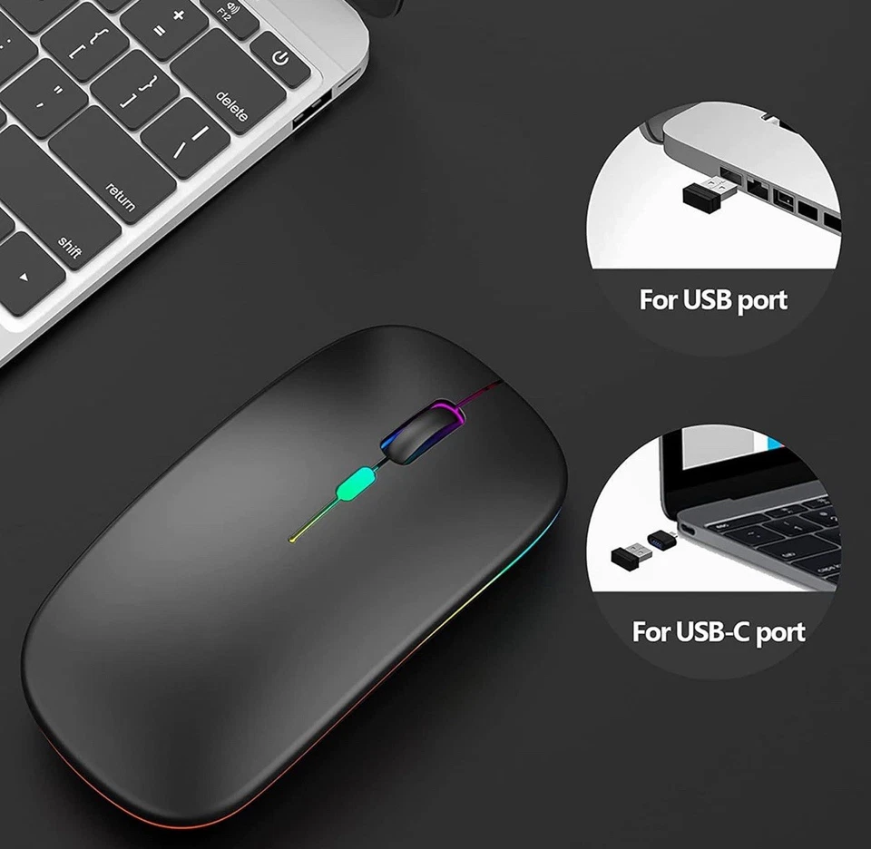 TEUREMI Wireless Bluetooth Mouse Silent USB & USB-C Rechargeable Mouse Black - Image 3 of 4