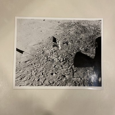 Apollo 11 Onboard Film Moon Photo American Flag 1969 8x10 Black & White