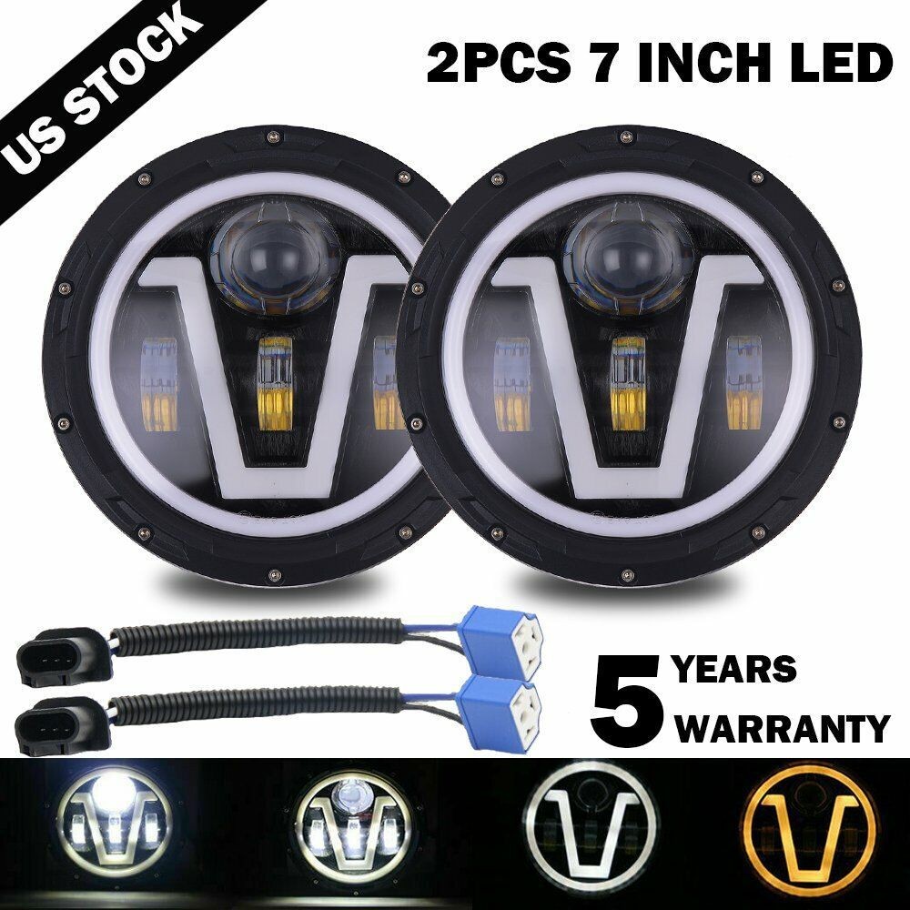 For Jeep Wrangler JK Rubicon Sahara LED 130W 7inch Halo Headlight Fog Turn Light