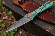 CUSTOM HAND MADE FORGED DAMASCUS STEEL BOOT KNIFE HUNTING THROWING 686