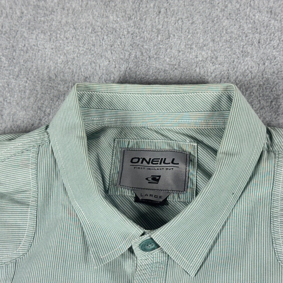 O'Neill Shirt Men's Large Green Stripe Long Sleeve Button Up Front Pocket - Image 2 of 4