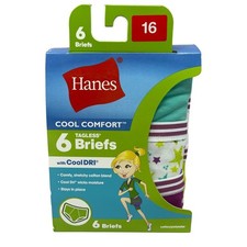 Hanes Briefs Panties Girls Size 16 Assorted 6 Pack Cool Comfort Dri Panty NEW