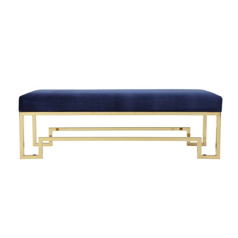 Pangea Home Laurence 18" Stainless Steel Bench in Gold & Navy Velvet - Image 2 of 3