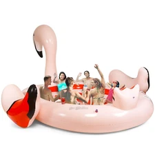 6-Person Inflatable Party Island Flamingo Bird Pool Float Island w/Electric Pump