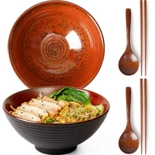 8 Inch Ceramic Ramen Bowl Set of 2 Pho Bowls 40oz Japanese Noodle Udon Soup B...