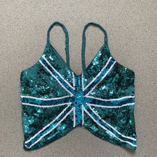 Miss Selfridge Green Sequin England Flag Y2K 00s Butterfly Top Size 6,8,10,12UK