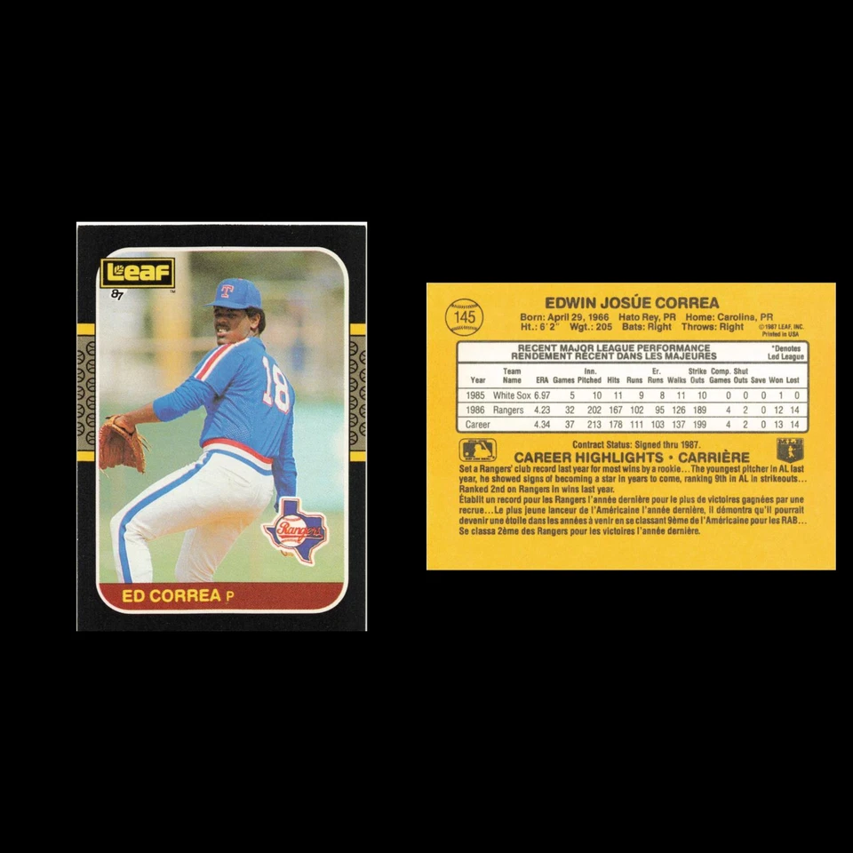 Ed Correa Rookie #145 1987 Leaf Texas Rangers Baseball Card MLB NM - Image 3 of 3
