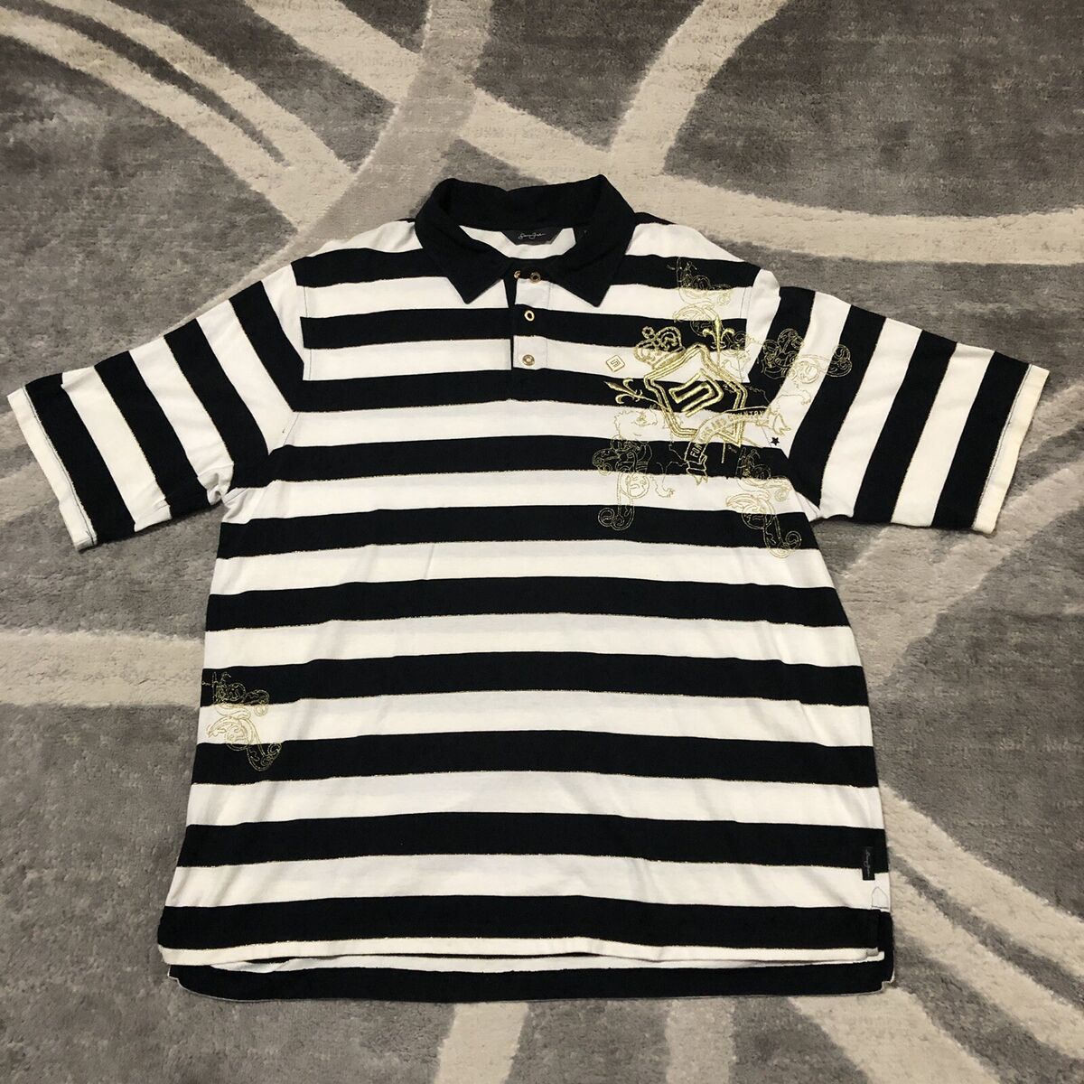 Sean John Polo Shirt Men XL Black White Striped Embroidered Sean John Polo Shirt Men XL Black White Striped Embroidered