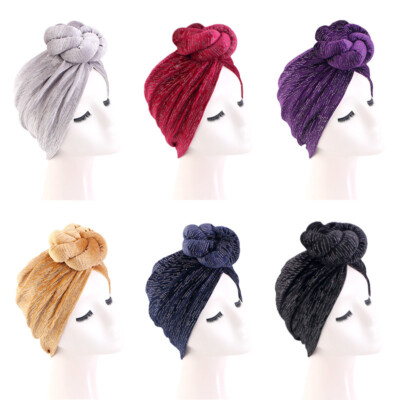 Women Velvet Pre-tied Twist Chemo Cap Hijab Hat Hair Loss Bonnet Wrap Headscarf