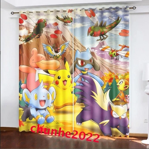 Kids Pokemon Pikachu Thick Thermal Blackout Curtains Eyelet Ring Top Drapes Gift - Picture 84 of 88