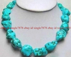 Énorme 15x20mm Bleu Turquoise Irrégulier Chunky Gemme Collier perlé 20"