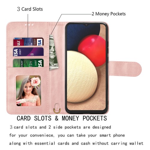 Funda billetera de cuero con soporte para tarjetas abatible con soporte para teléfono para teléfono para Samsung Galaxy A02S - Imagen 14 de 41