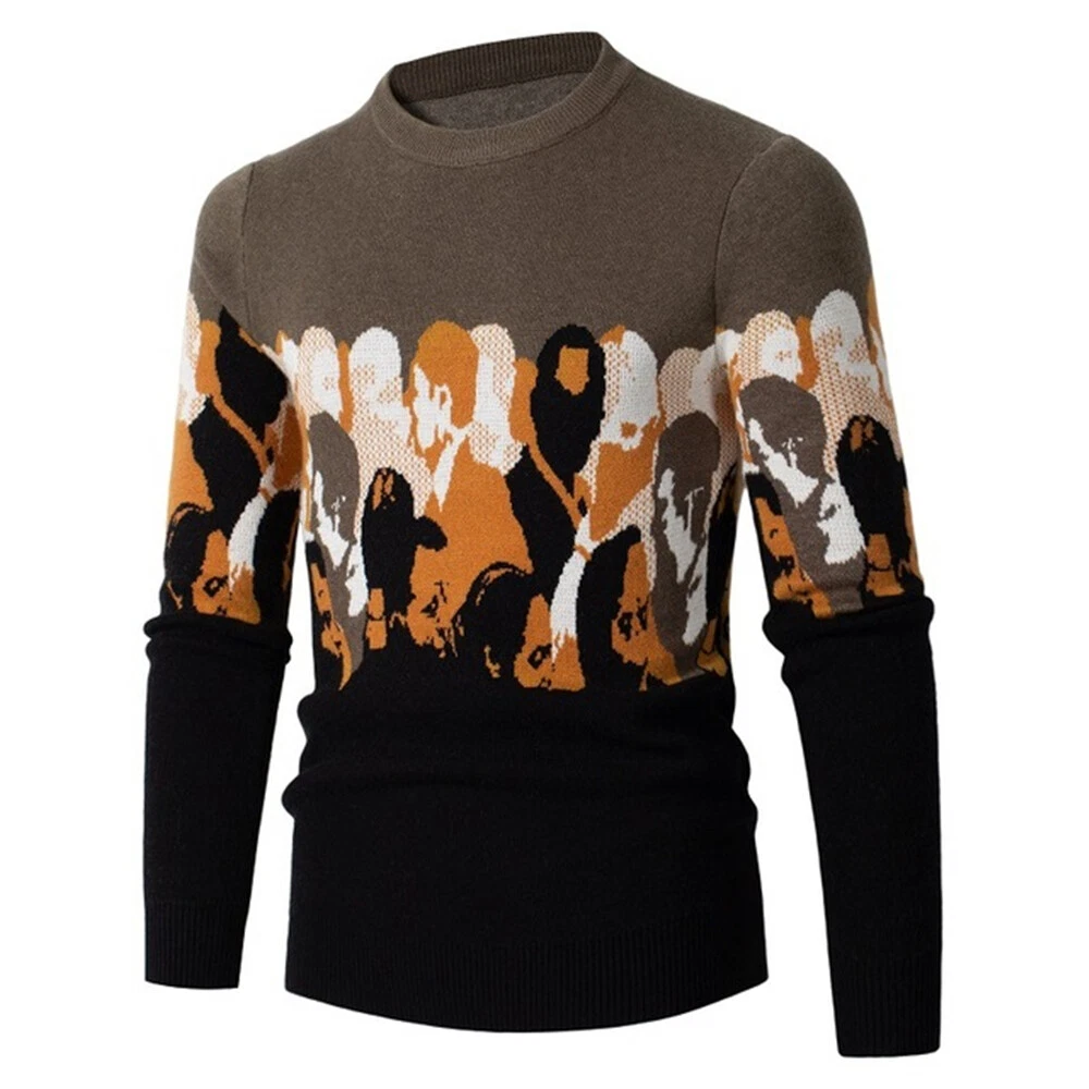Mens Knitted Sweaters Warm Long Sleeve Pullover Winter Round Neck Sweatshirt