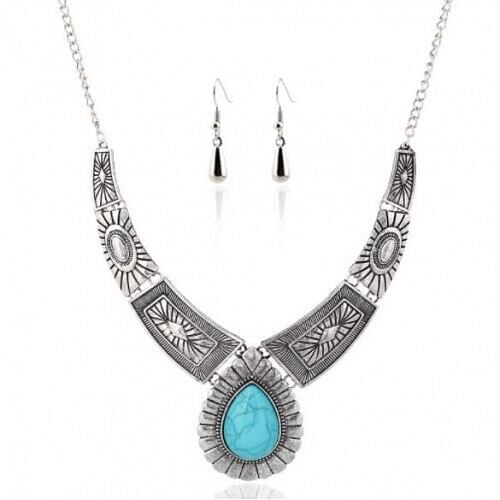 Artificial Gem Embellished Vintage Totem Engravings Waterdrop Design Chunky Cost