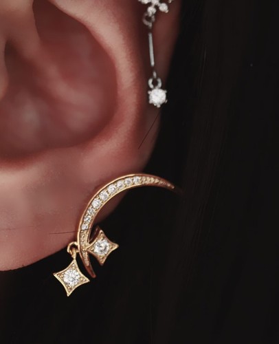 Gem Crystal Ear Cartilage Helix Ring Bar Stud Ear Cuff Climber Piercing Earring - Picture 151 of 268