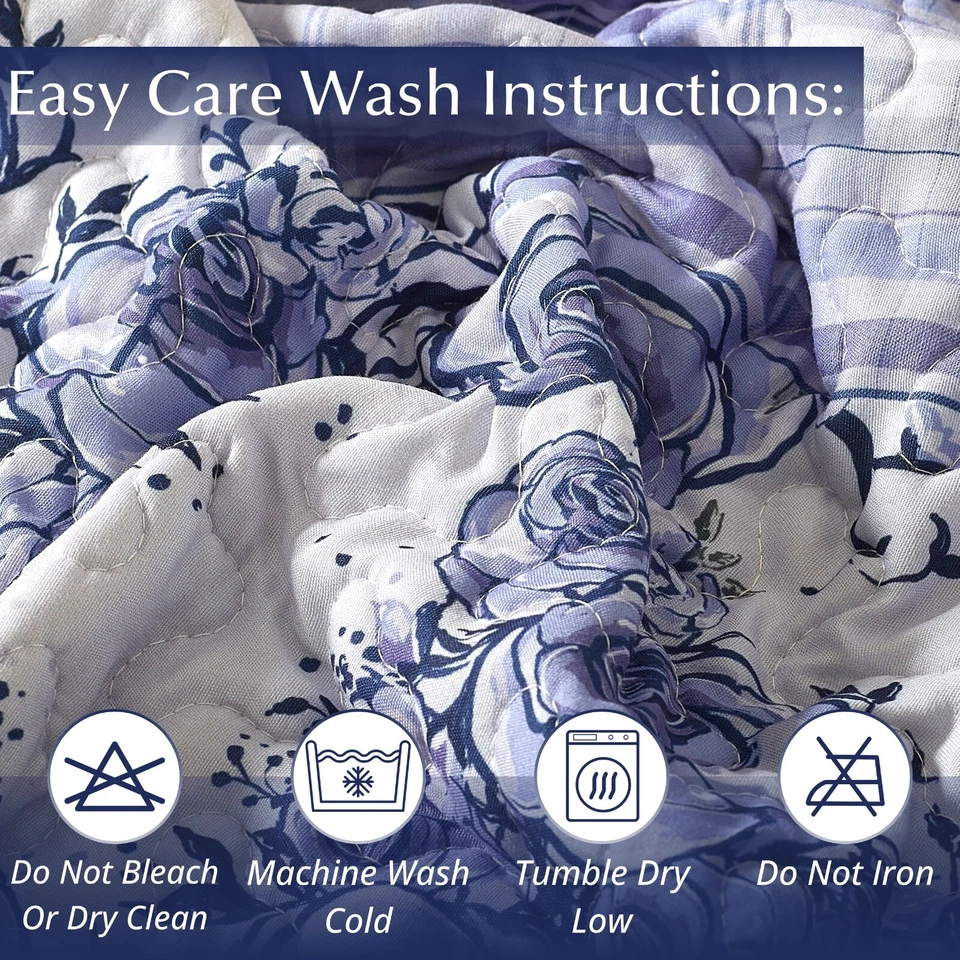 Virah Bella - Garden Walk in Bluebell - Lightweight Reversible Quilt Set - Image 3 of 4