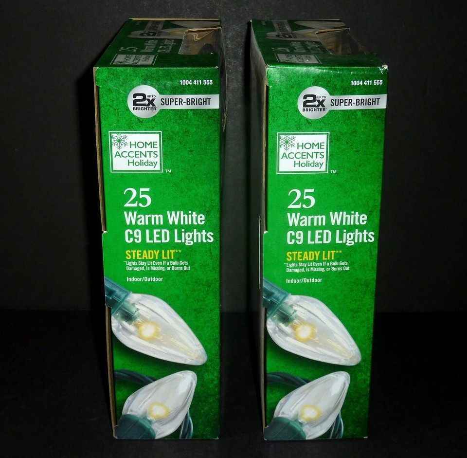 NEW Home Accents Holiday 25 Warm White C9 LED Lights, Super Bright (2
