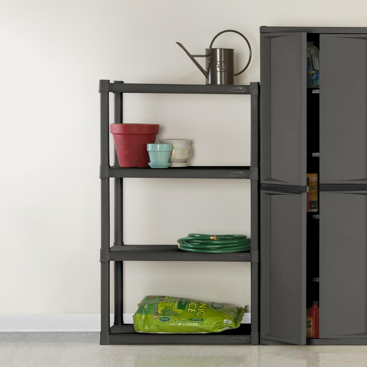 4-Shelf Plastic Storage Shelving Unit – Heavy Duty, Easy Assembly, Free Standing, Garage Ready