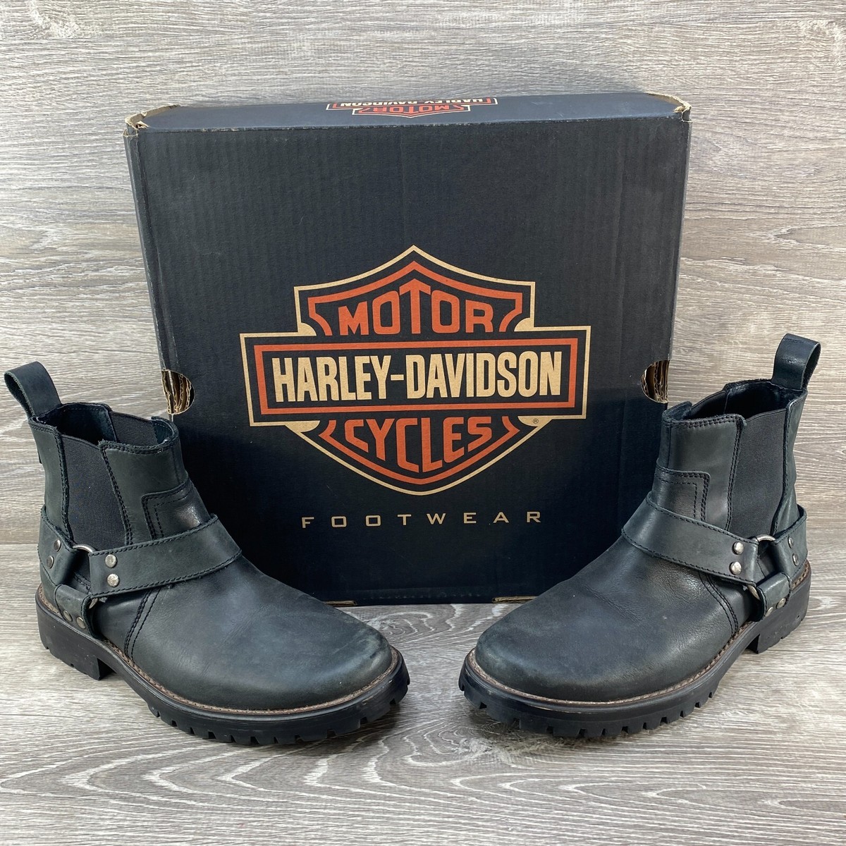 HARLEY DAVIDSON Men 8.5 Biker Motorcycle Ankle Boots Duran Harness