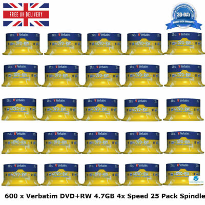 600 x Verbatim DVD+RW 4,7GB 4x 120min wiederwährbar matt silber 25er Pack Spindel Neu