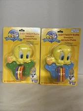 Vintage Tweety Bird Baby Toy Teether Rattle Hard Plastic Looney Tunes Yellow X2