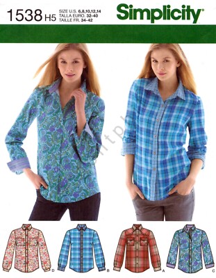 Simplicity 1538 Classic Button Front Shirt Western Yoke Var 6-22 Sewing Pattern