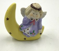 Porcelain Angel Sitting on Moon With Salt Pepper Shaker Set Yellow purple Gift