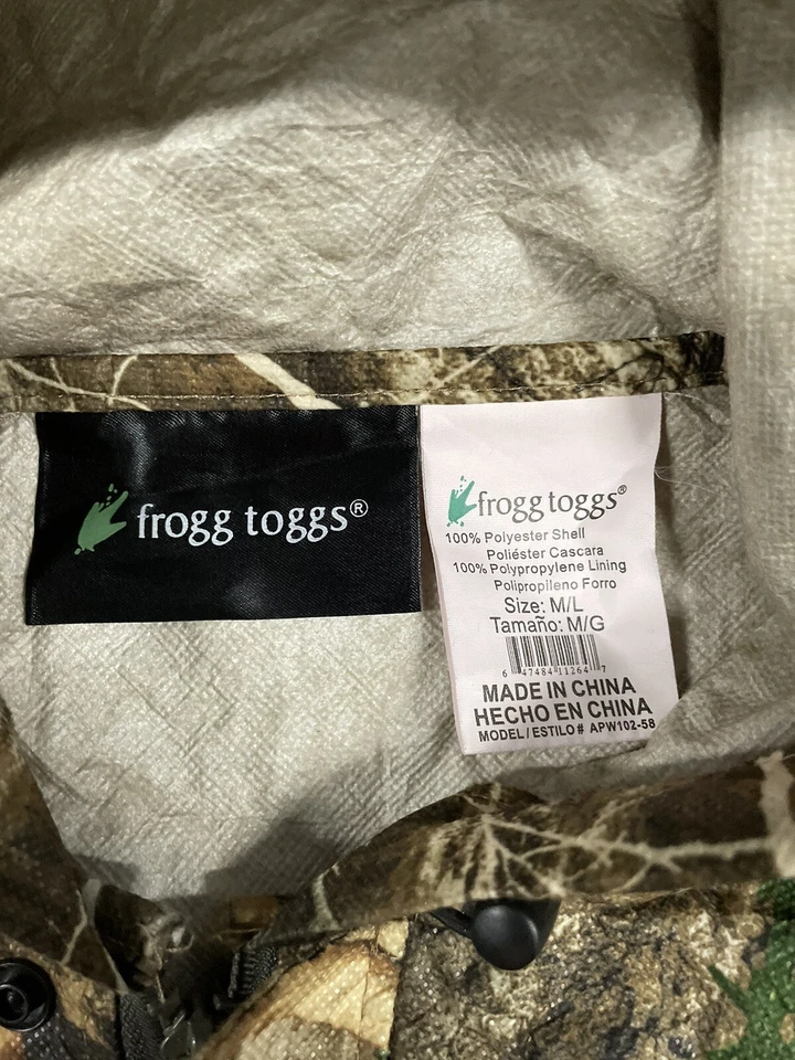 Frogg Toggs Rain Suit Adult L Reatree Camo Zip Snap Button Hooded Jacket - Image 2 of 4