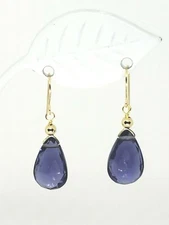 14k Yellow Gold Tanzanite Faceted Pear Briolette Drop Dangle Earrings