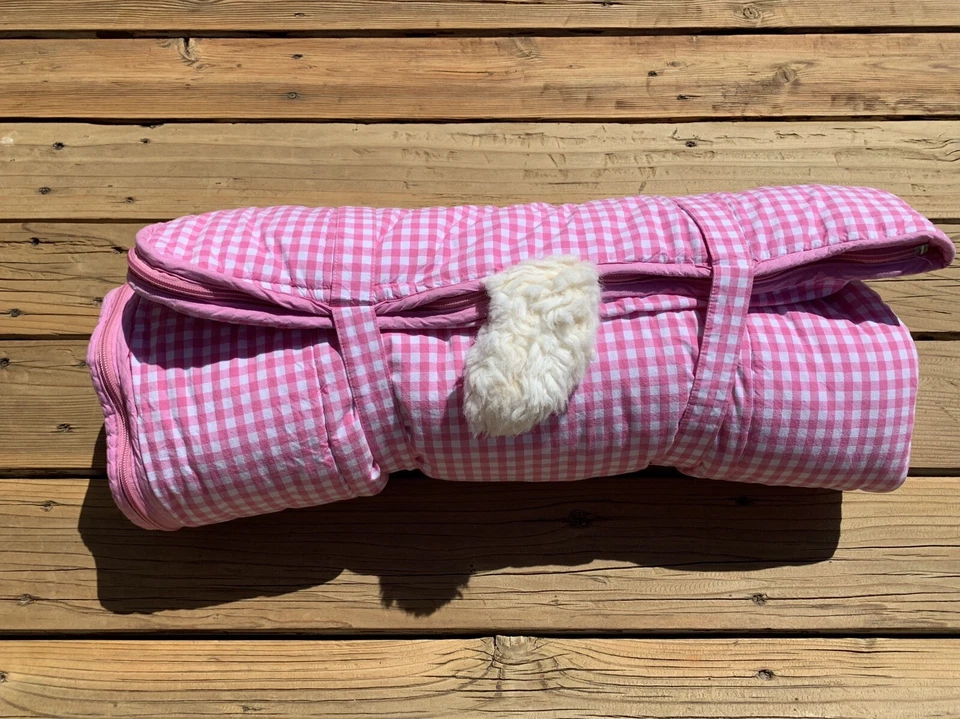 Saco de dormir Pottery Barn Kids Shaggy Kitty Cat rosa guinga 26 x 62" HENLEY Foto 4 de 4