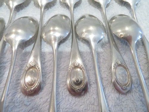 Mid 19th c (1860) French 950 silver 12 coffee spoons Louis XVI st medallion - Picture 4 of 10