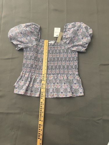 J. Crew Liberty of London Smocked Puff Sleeve Blue Floral Peplum Top Size XL - Picture 5 of 8