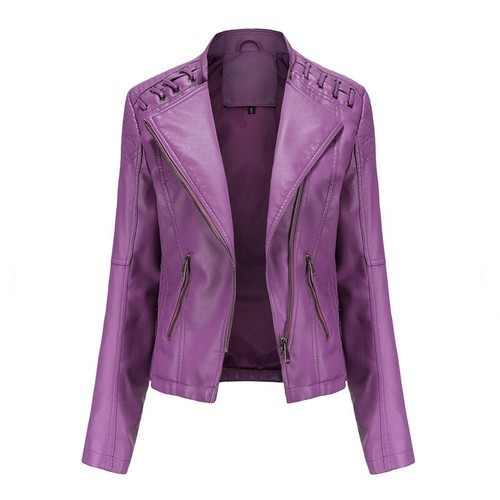 Women's Personalized Fashionable Casual Short Jacket Slim Fit Faux Leather Coat - Picture 9 of 26