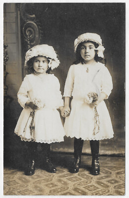 Vintage Antique Cute Well Dressed Girls Holding Hands Artura RPPC Postcard P049