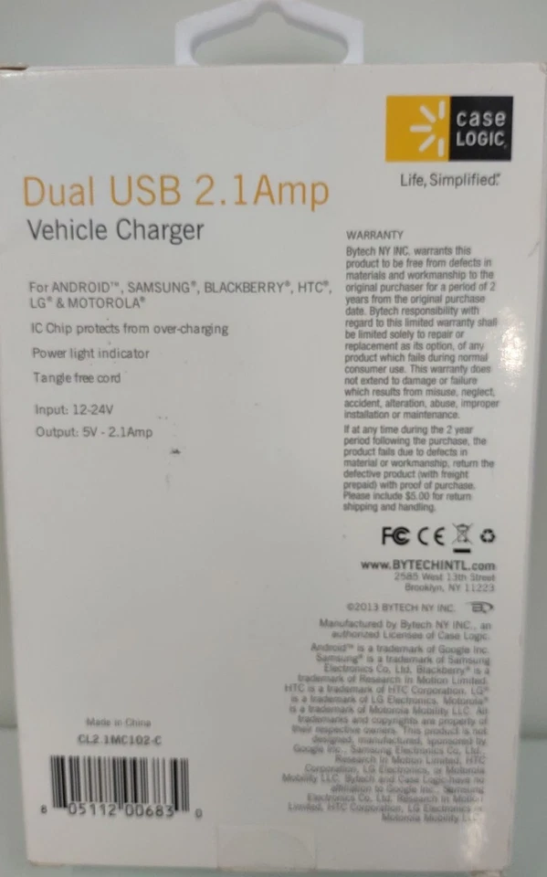 Micro-Dual USB 2.1 Amp Vehicle Charger, For Phone and Tablet,  by CASE LOGIC - Image 2 of 2