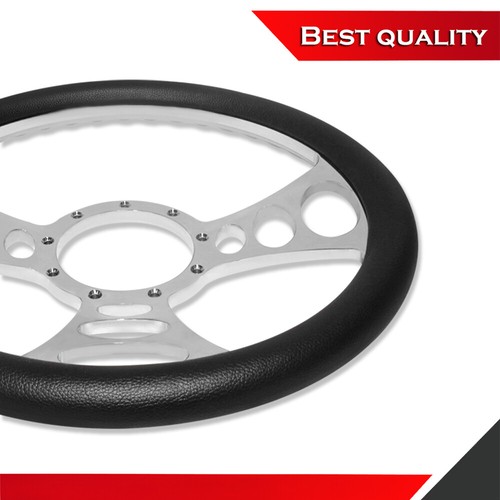 9 Bolt 14" Chrome Billet Aluminum Steering Wheel Cruisin w/ Half Wrap Leather - Bild 4 von 5