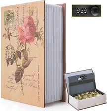 Decorative Book Safe Box with Combination Lock, Vintage Faux Book Hidden Safe...