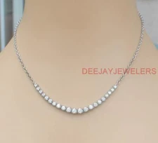 Natural 2.55ct Diamond Half Tennis Necklace 14k White Gold Chain USA Made