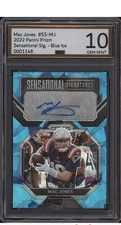 MAC JONES DCI 10 2022 PANINI PRIZM SENATIONAL SIGNATURES BLUE ICE AUTO GEM 21/25