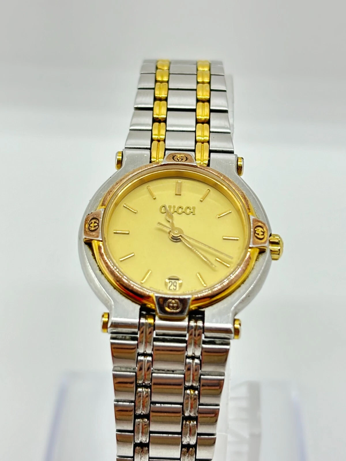 [PRESQUE COMME NEUF] Gucci 9000L deux tons acier cadran doré quartz femme occasion fonctionne