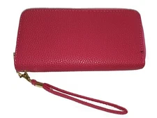 Ladies Pink Double Zip Around Wristlet Wallet